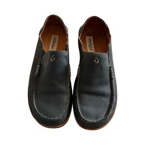 Olukai Moloa Mens  Slip On Leather  Casual‎ Shoes Black / Toffee size 11